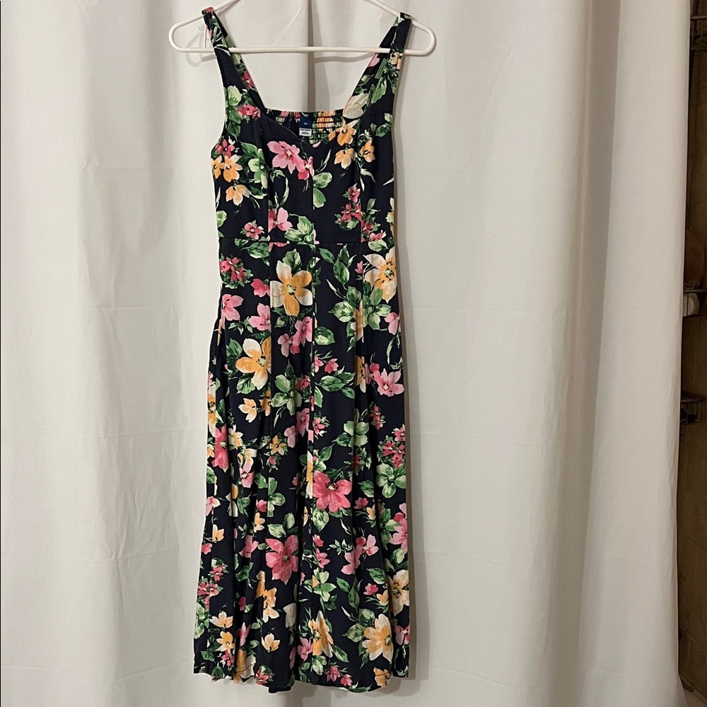 Old Navy Floral Midi Dress - Black with Pink and Yellow